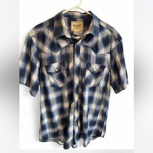 Wrangler Men's Brown and Blue Plaid Shirt